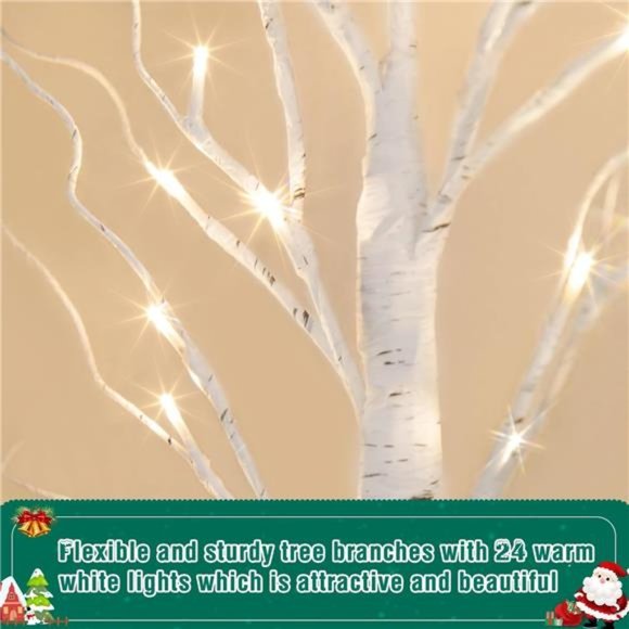 2FT Birch Tree LED Lights, Warm White Home Battery Powered, 6H/18H Timer (2PK) - Picture 5 of 6